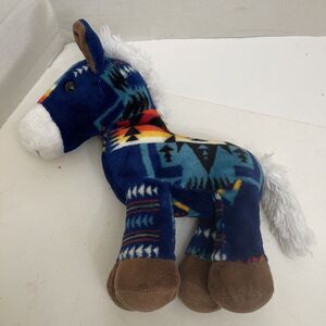 Aztec Fleece Horse Plush Stuffed Animal Blue 10” Long